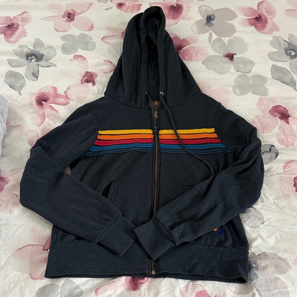 Aviator Nation Black Hoodie with Yellow and Orange Accents